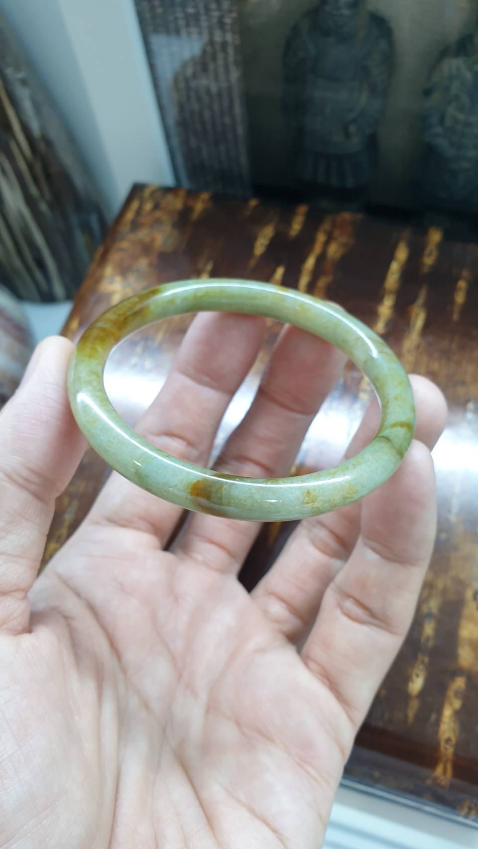 Smoky Honey Jade Cylindrical Bangle (Size 54 - 55) | Type A Natural Jadeite