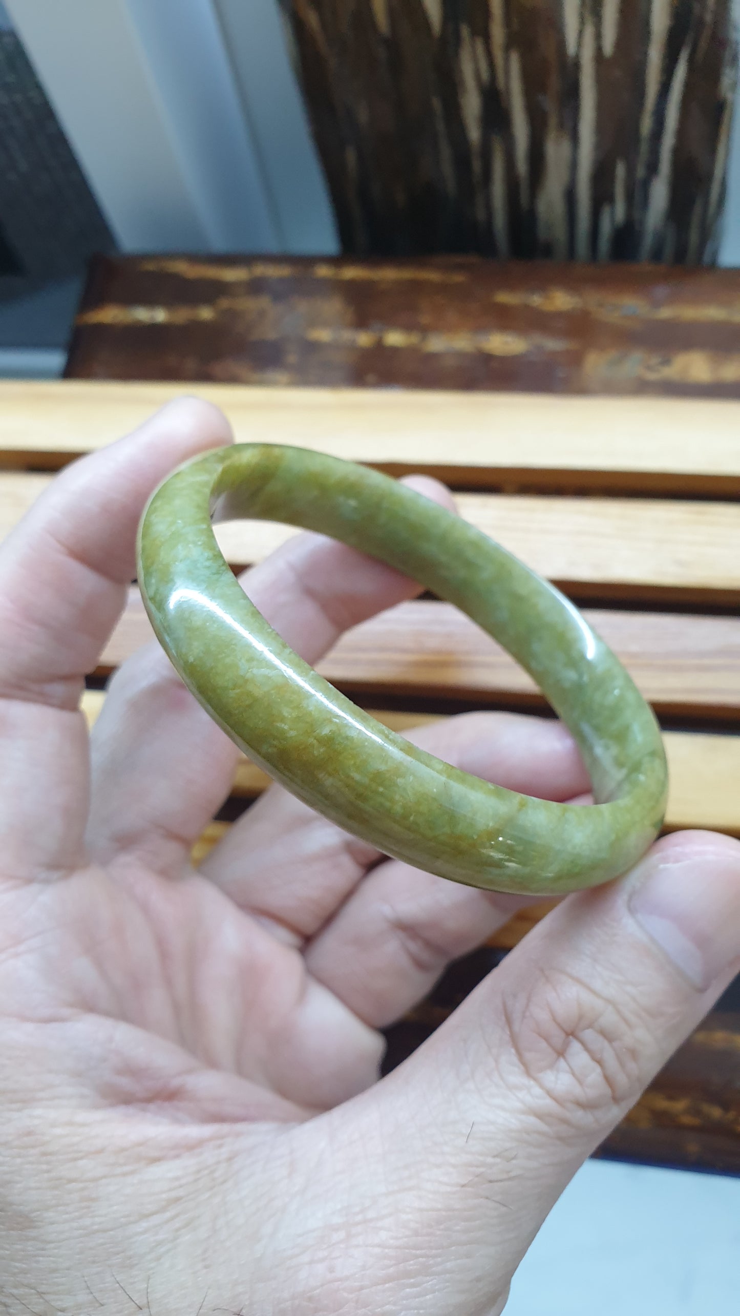 Paired Honey Green Jade Bangles S59 Vintage Type A Myanmar Jadeite
