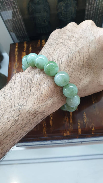 2-Toned Green Jade Bracelet (18 cm) | Type A Natural Jadeite Beads | His or Hers Wrist Accessory