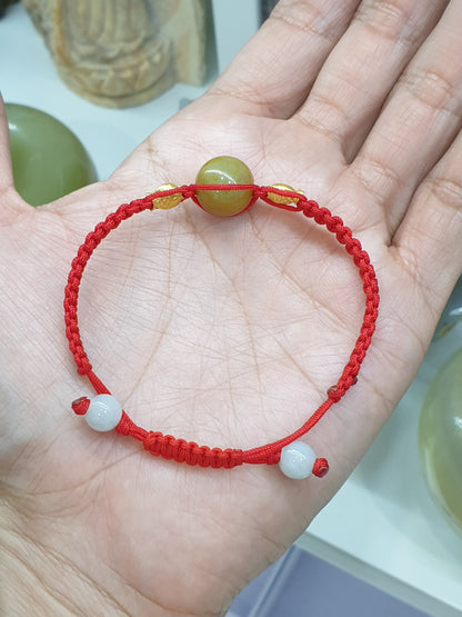 Jade Bead & Gold Lucky Charm in Red Thread Bracelet (Adjustable) | Pure 24K Gold | Fei Cui - Type A Jadeite