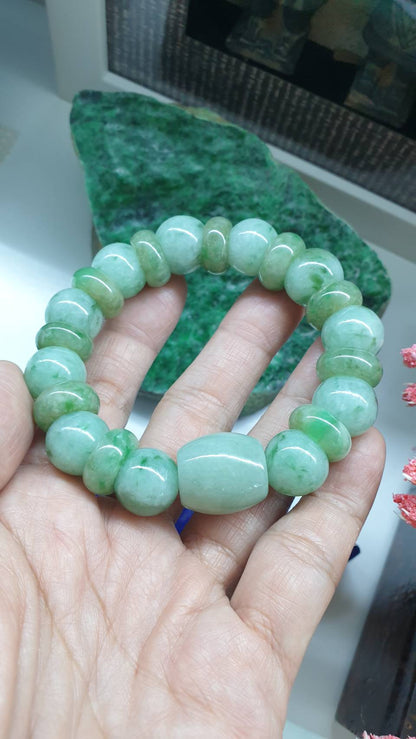 Fei Cui Green Jade Bracelet 17cm Type A Natural Myanmar Jadeite 3 Beads Blend