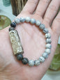 Vintage Intaglio Stamp Cylinder on Stegodon Fossil Beads Bracelet 17cm Natural Stones