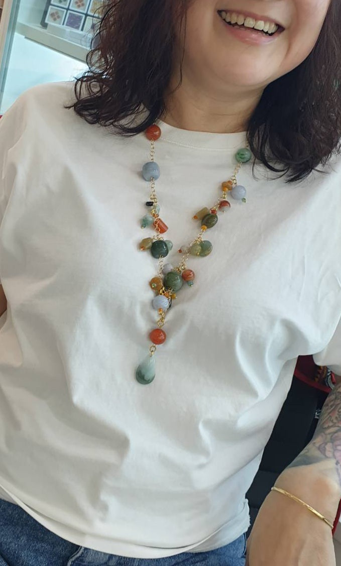 Jade Charmed Opera Necklace - Natural Jadeite and 14K Gold-Filled
