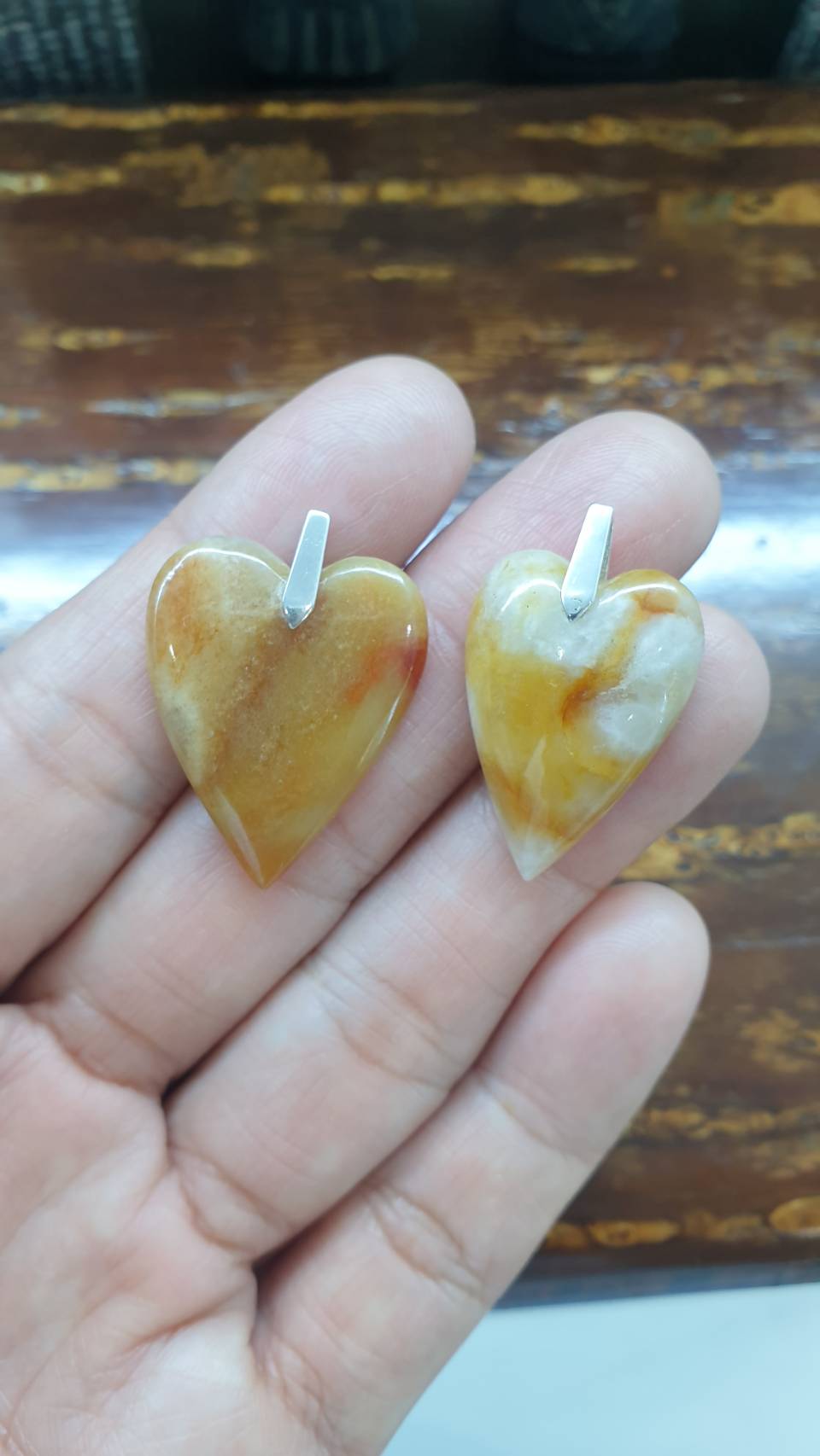 Honey Jade Heart Pendant Type A Natural Jadeite Sterling Silver S925