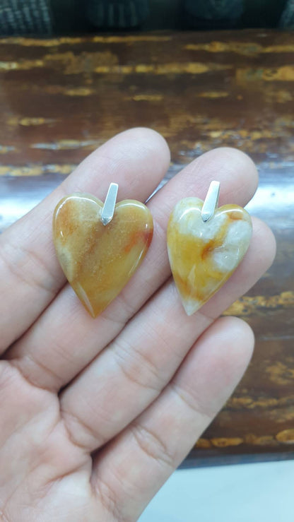 Honey Jade Heart Pendant Type A Natural Jadeite Sterling Silver S925