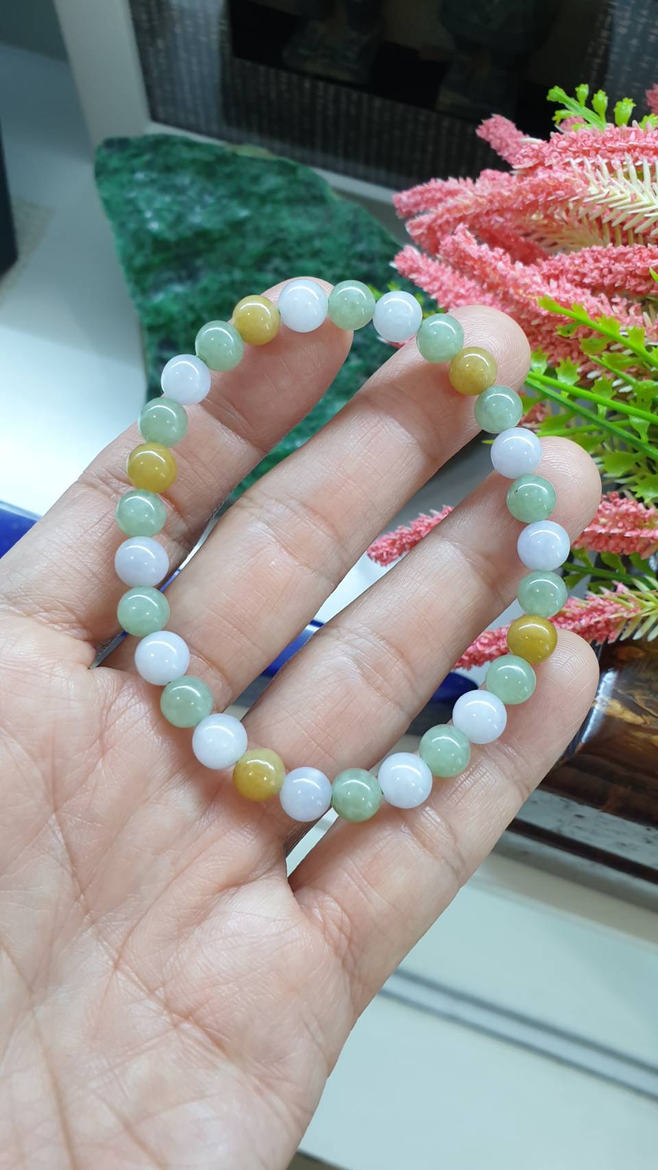 Hok Lok Siew 7mm Jade Beads Bracelet 17cm Type A Natural Myanmar Jadeite