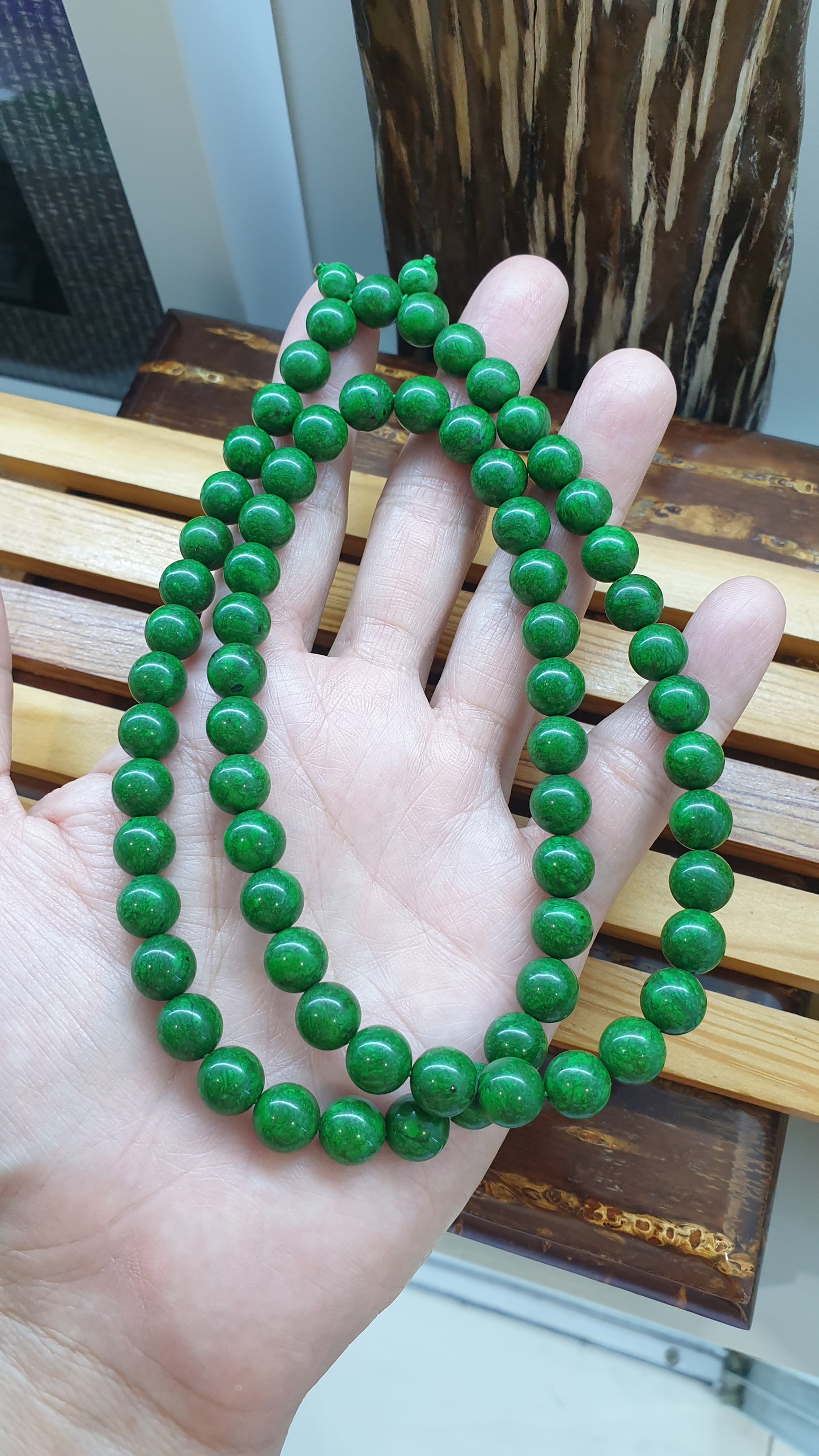 Mawsitsit Jade Beaded Necklace 24inch Fei Cui Type A from Myanmar