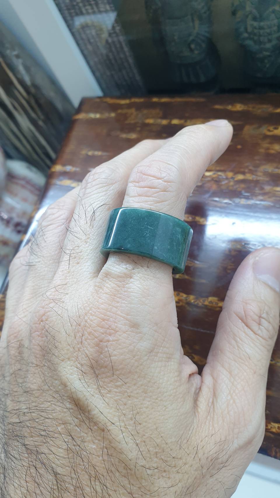 Olmec Blue Jade Archer Ring Type A Natural Jadeite US Sizes 11.5 to 12
