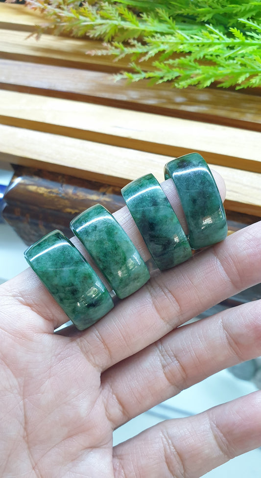 Green Jade Vintage Pipe Rings 12.25US Natural Myanmar Jadeite Type A