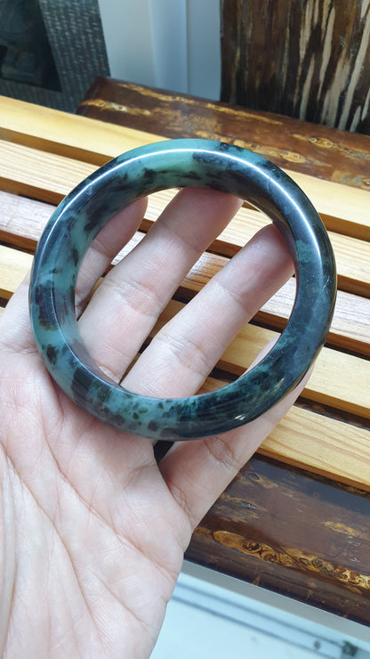 Natural Blue Black Jadeite Bangle S62 Fei Cui Type A Two Tone Jade