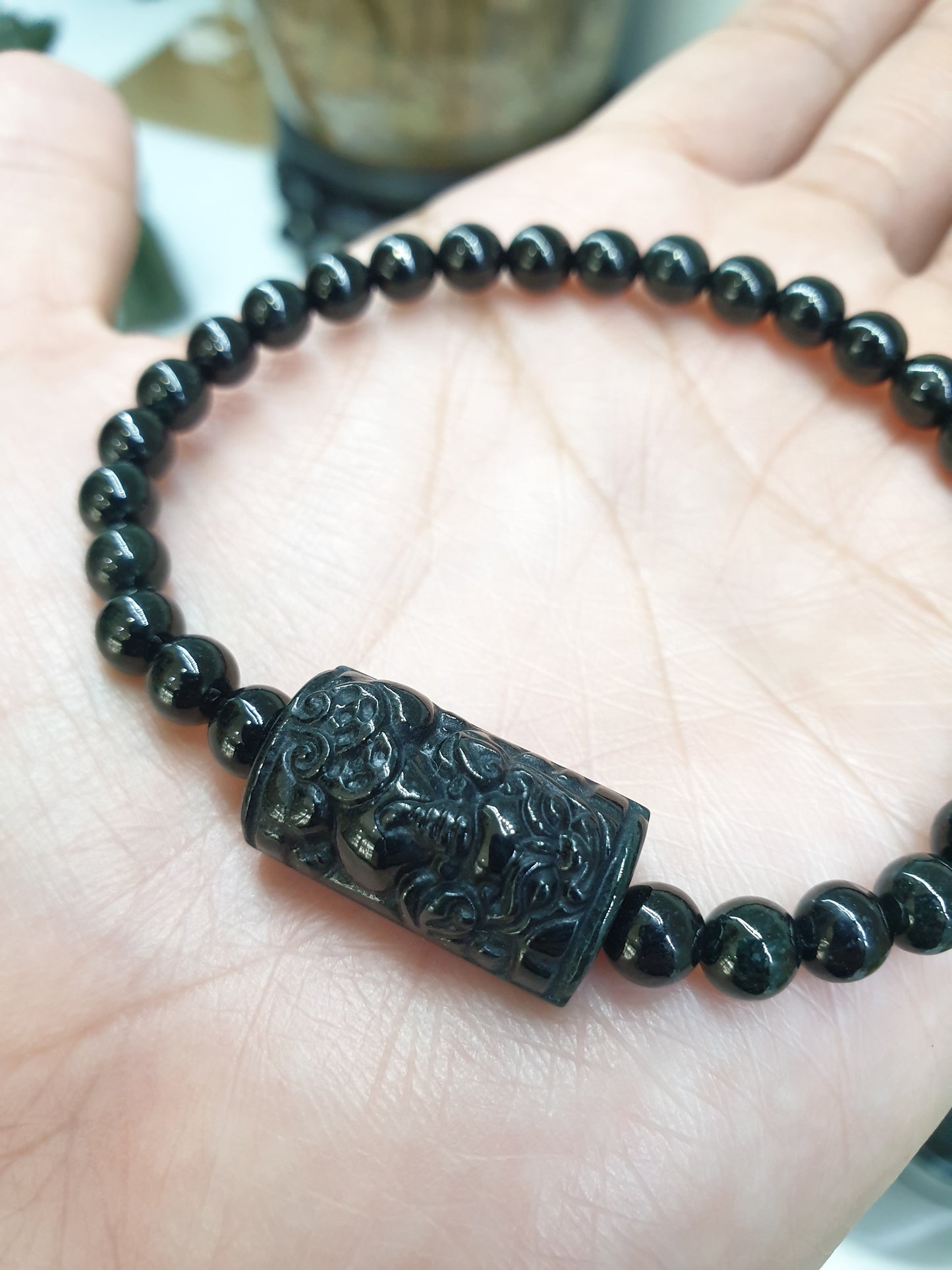 Black Jade Pixiu Wealth Keeper Bracelet 17cm Type A Natural Burma Jadeite