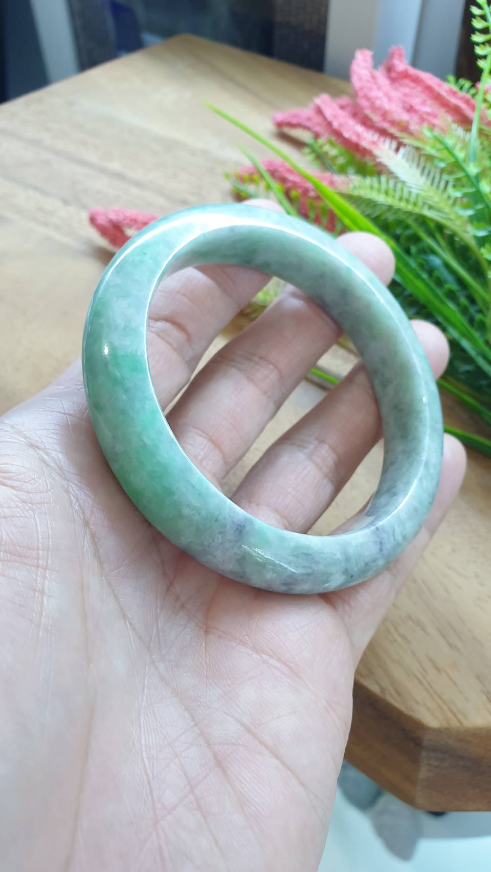 Ash Green Jade Bangle S61 Fei Cui Type A Myanmar Jadeite