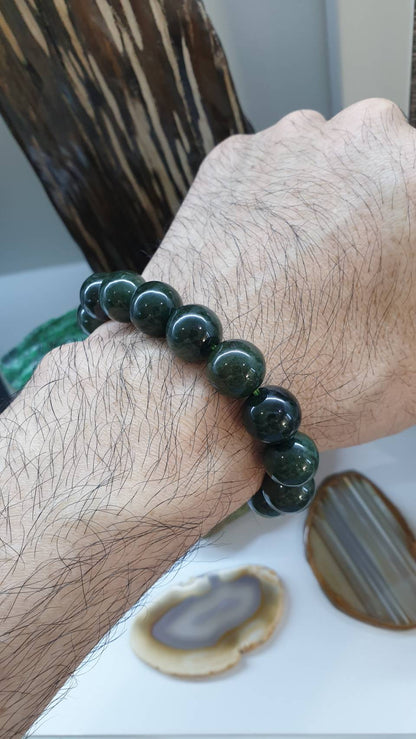 Gent's Style Black-Green Jade Bracelet (17 cm) | Type A Jadeite Vintage Beads | Gift Idea For Him 🎁