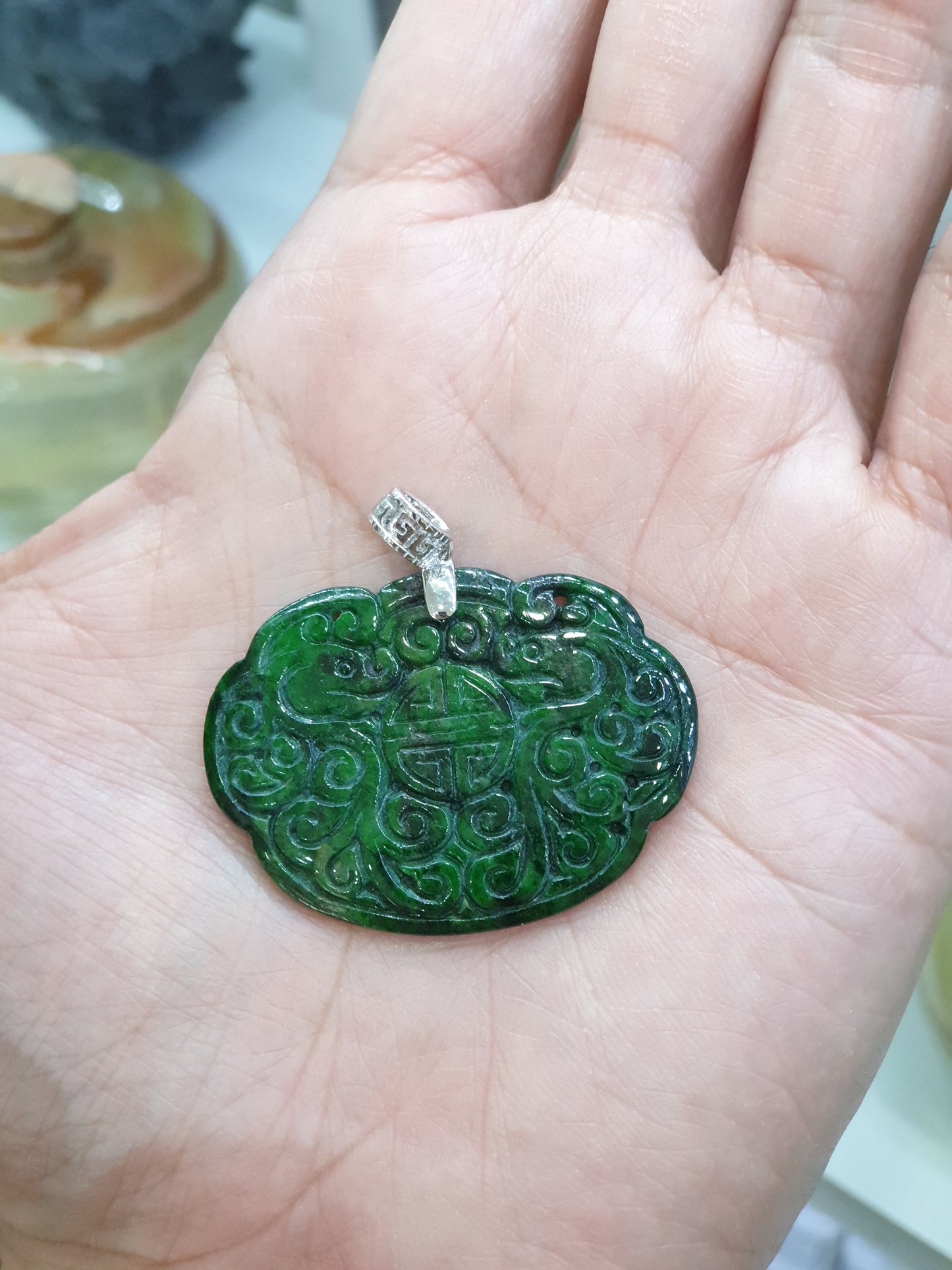 Jade Ru Yi - Dragon Pendant | 18K White Gold & Fei Cui - Type A Jadeite | His or Hers Statement Jewelry