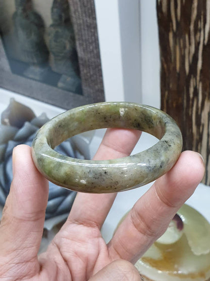 Honey Gray Jade Bangle S53 Speckled Type A Natural Myanmar Jadeite