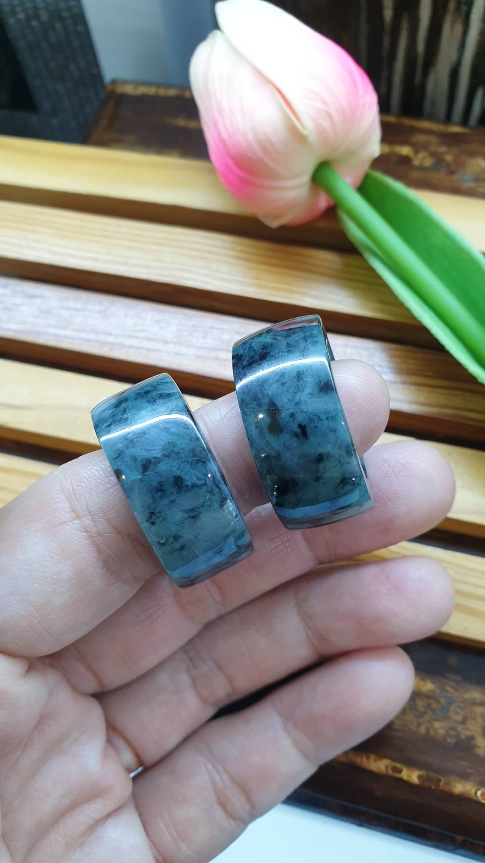 Jade Archers Rings US11.75 Type A Natural Jadeite Grayish Blue