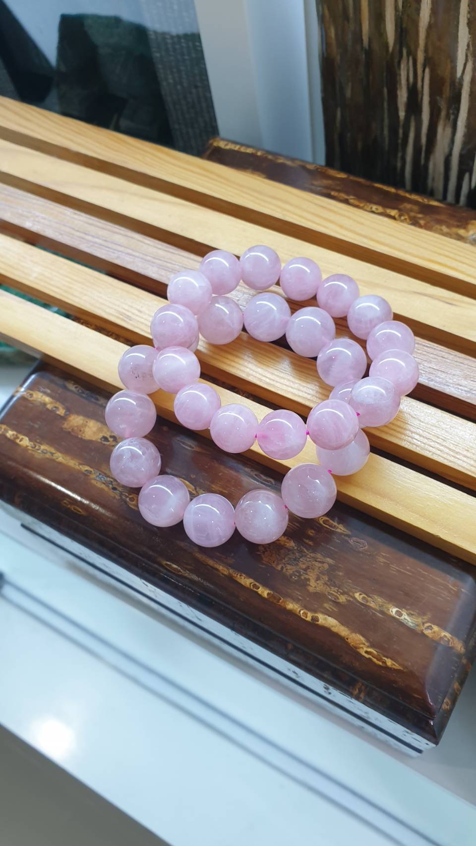 Rose Quartz Love Bracelets 17 cm - Natural Semiprecious Stone 14-16 mm Beads