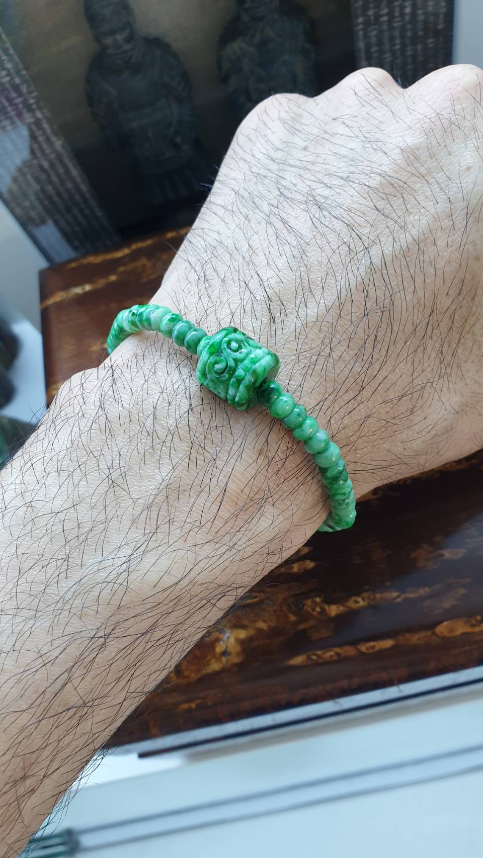 Vintage Jade Abacus Beads & Ru Yi Bracelets (17 cm) | Fei Cui - Type A Natural Jade | His or Hers Luckycharm Wrist Accessory