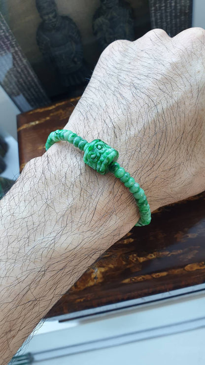 Vintage Jade Abacus Beads & Ru Yi Bracelets (17 cm) | Fei Cui - Type A Natural Jade | His or Hers Luckycharm Wrist Accessory