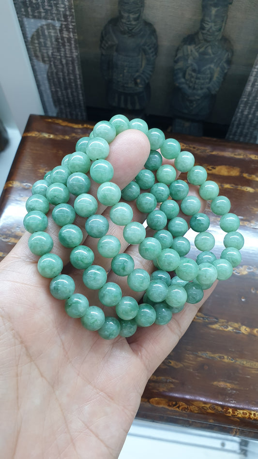 Green Jade Beaded Bracelet (17 cm) | Fei Cui - Type A Jadeite
