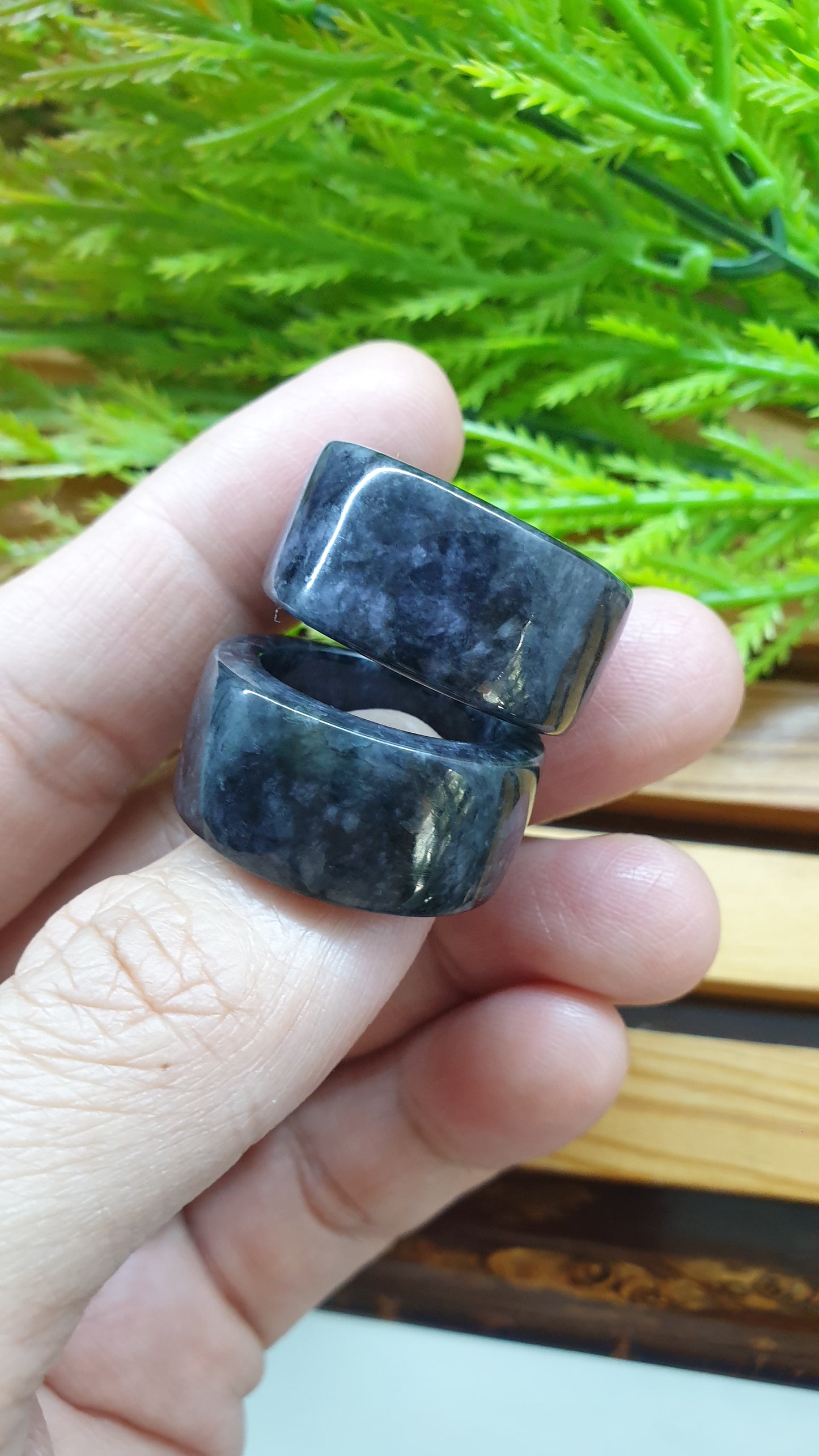 Black Jade Pipe Rings 8.5US Natural Myanmar Jadeite Type A
