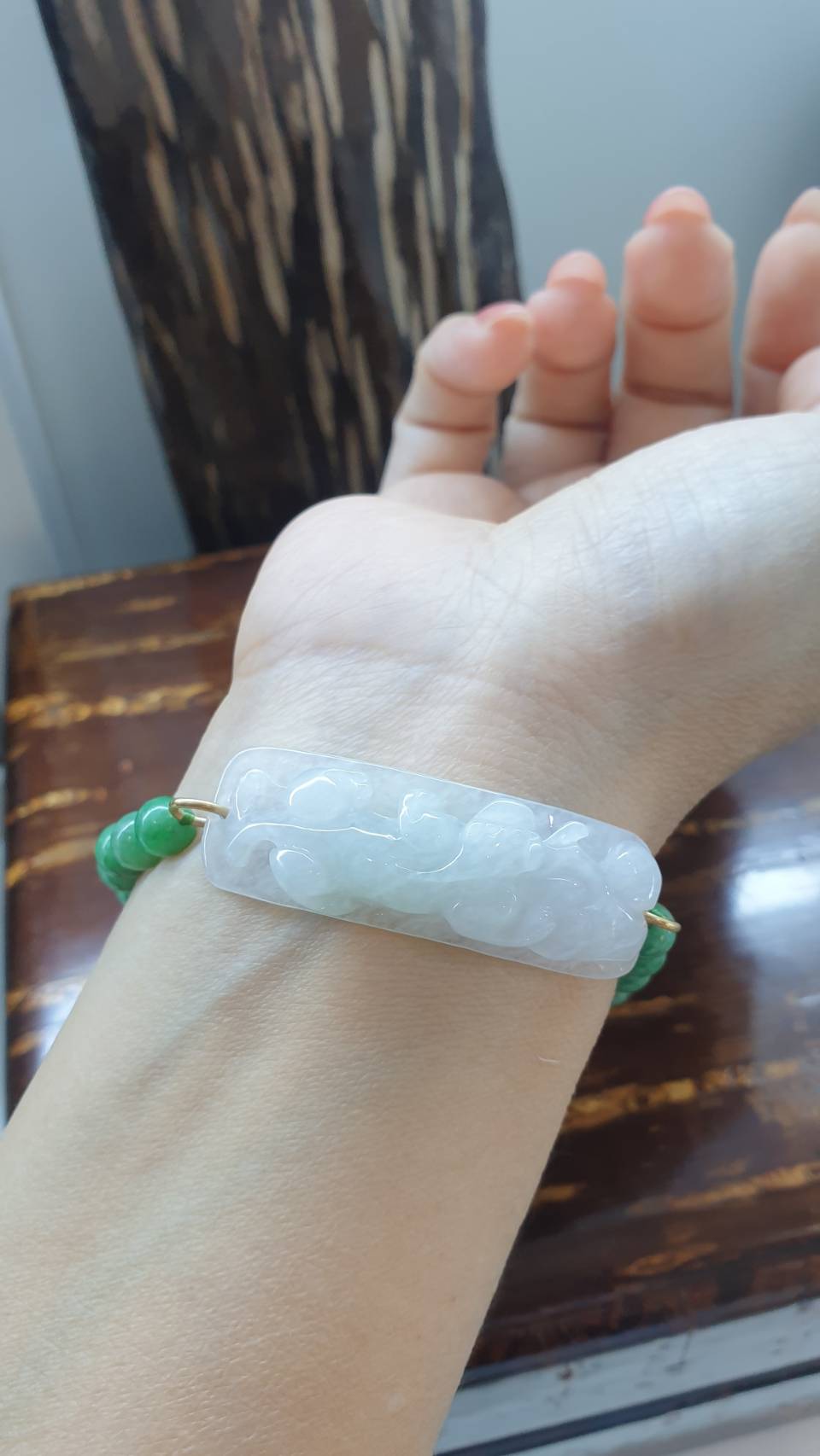 Jade Pixiu Bracelets 16cm Natural Green and White Myanmar Jadeite