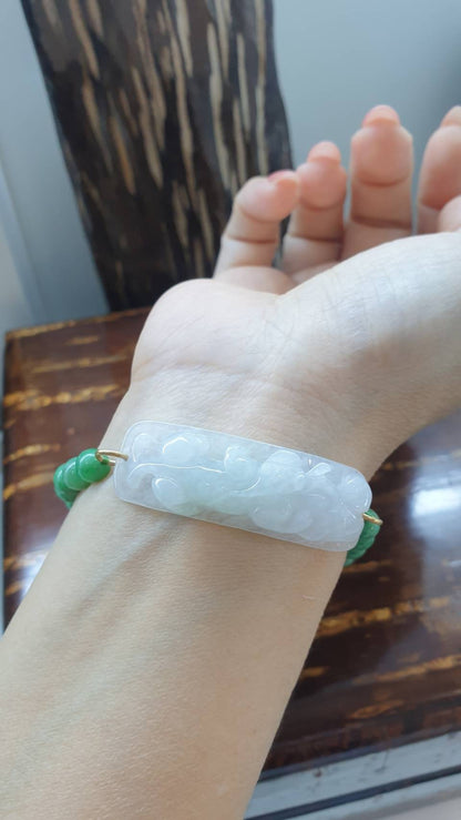 Jade Pixiu Bracelets 16cm Natural Green and White Myanmar Jadeite