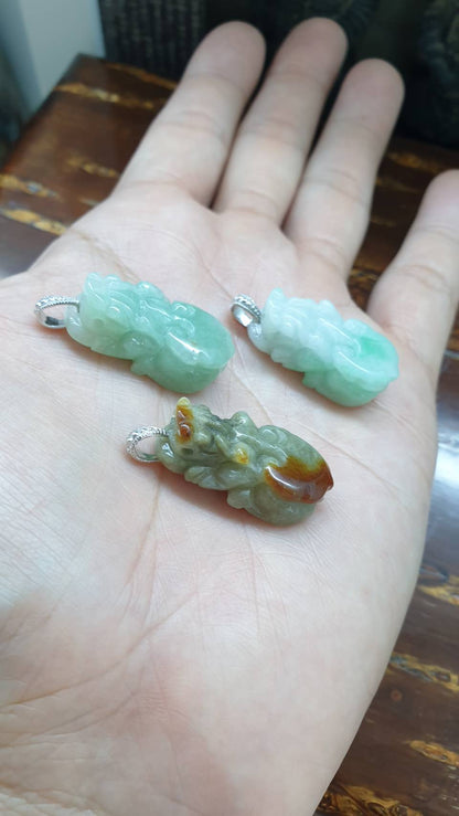 Jade Pixiu Pendant (Selection) | Type A Natural Jadeite | Sterling Silver Bail