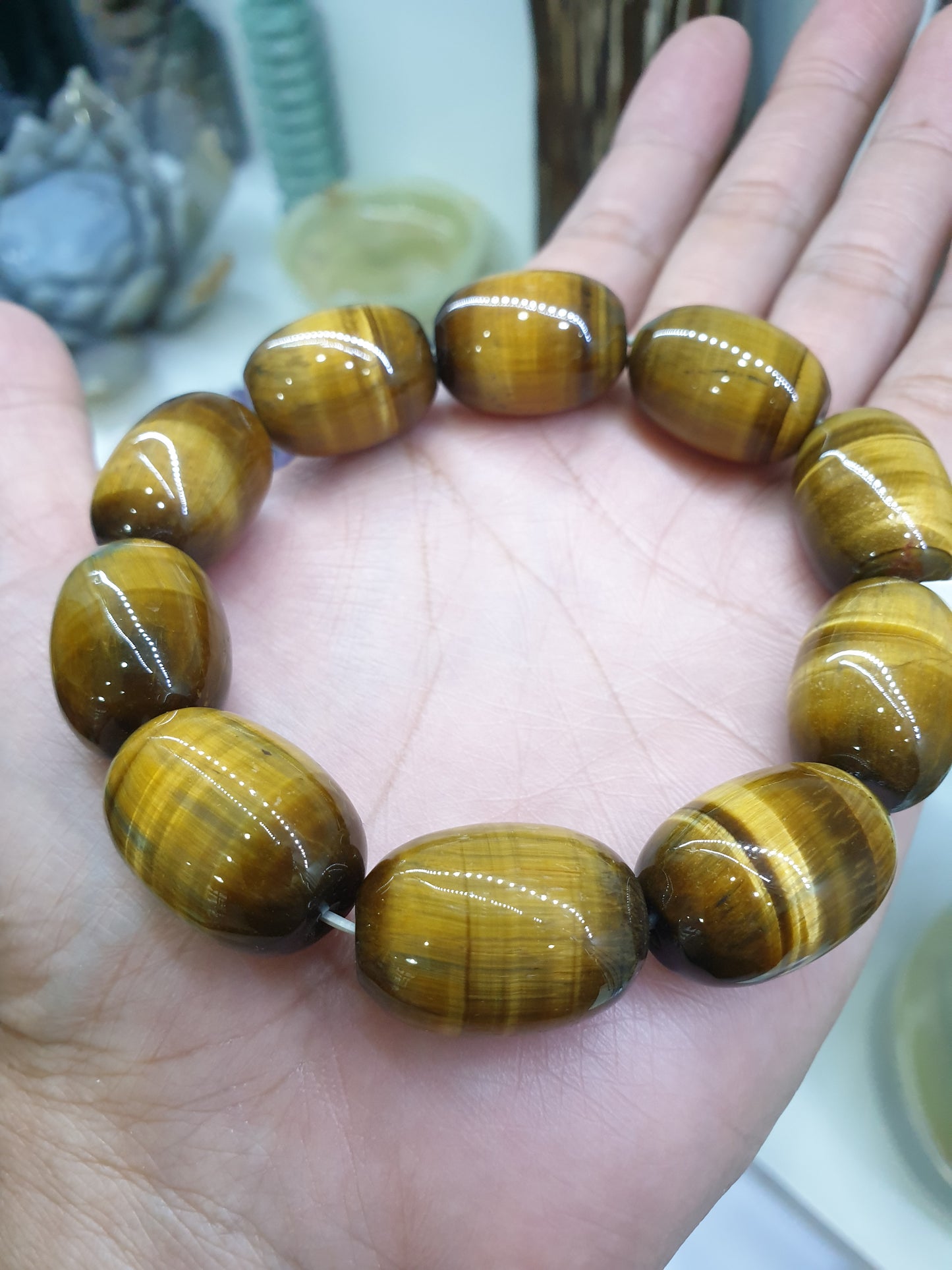 Tiger Eye Power Bracelet 18 cm - Genuine Gemstone Cylinder Beads