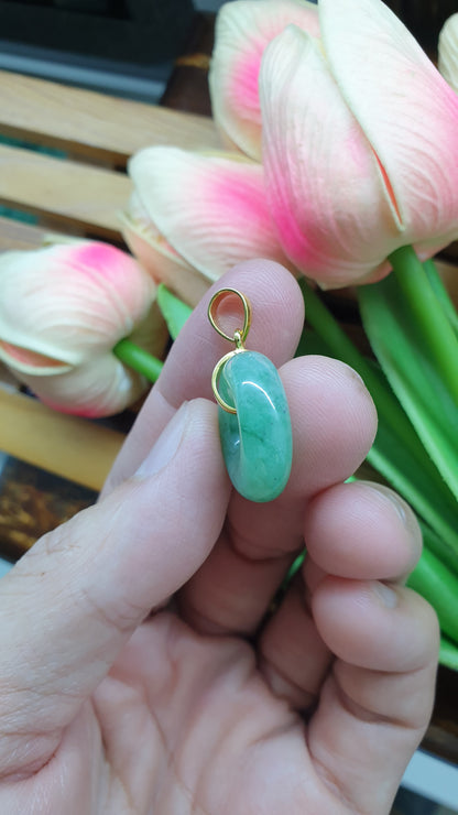 18K Gold Jade Ping An Kou Pendant Apple Green Fei Cui Myanmar Jadeite