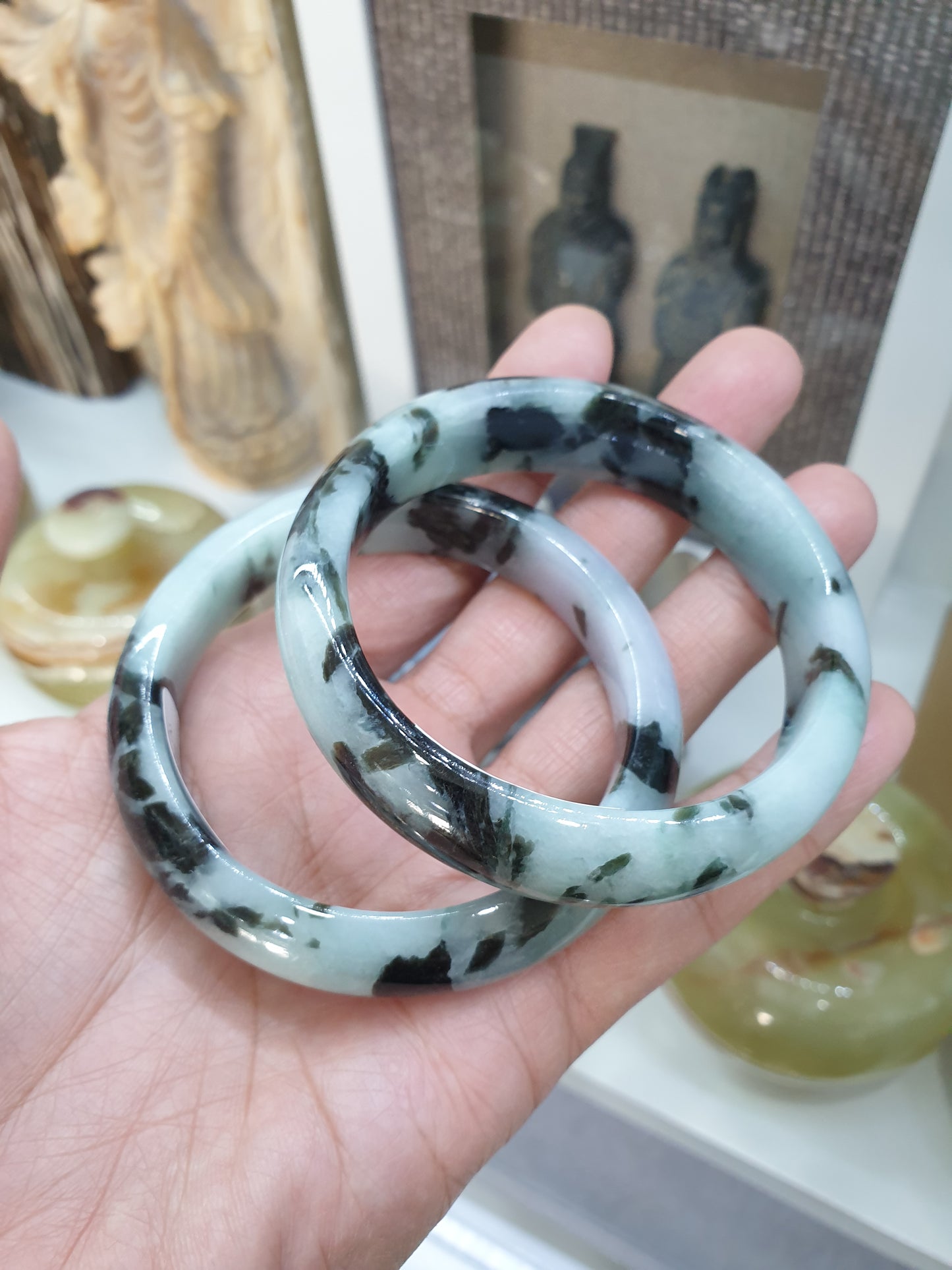 Rare Jadeite Bangles S55.5-59 Natural Lavender Green Black Jade