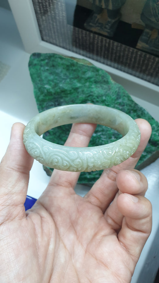 Natural Jade Ru Yi Vintage Bangle S56 Fei Cui Type A Myanmar Jadeite