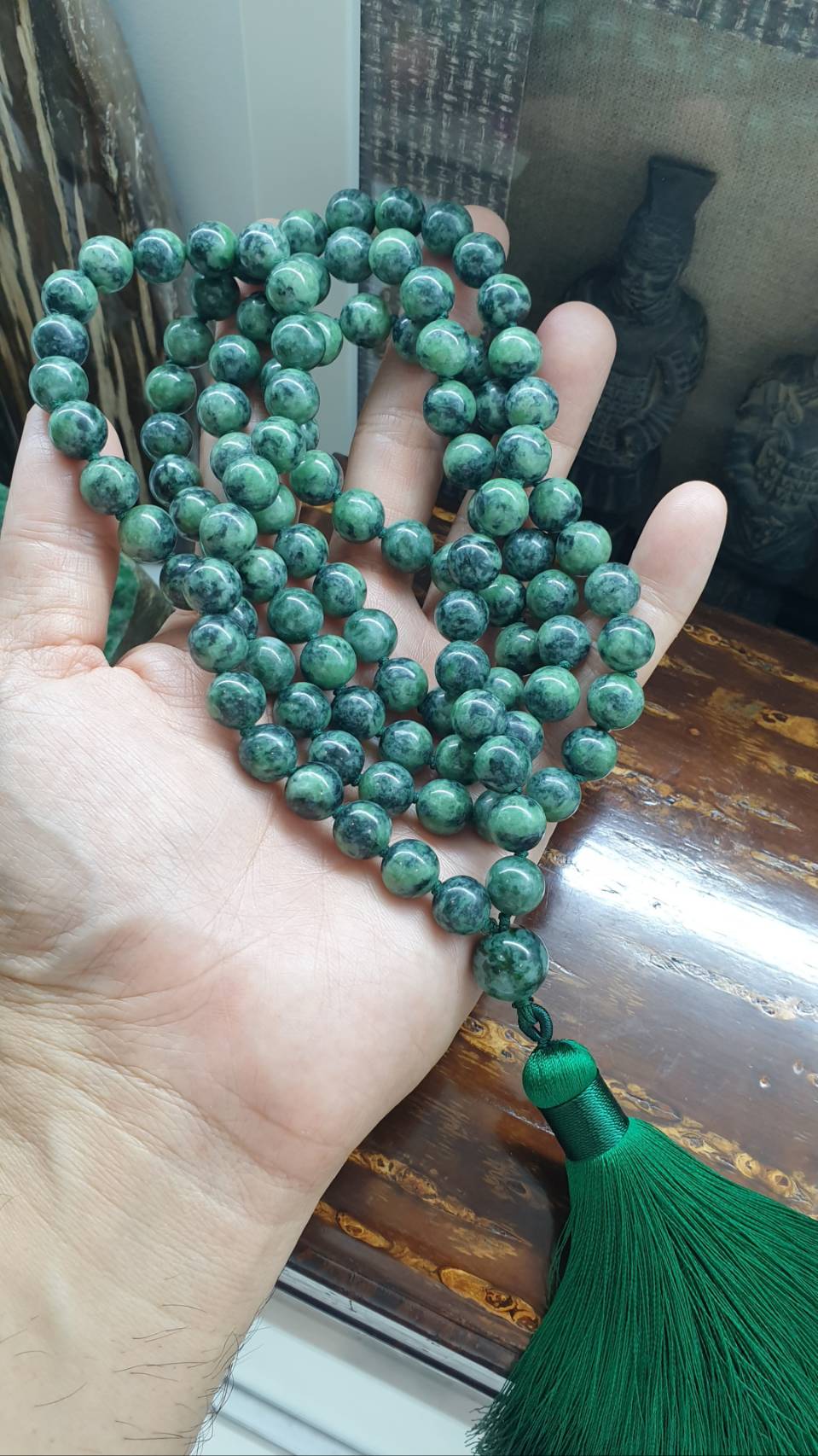 108 Jade Beads Japa Mala: Monk Meditation Beads | Type A Natural Jadeite