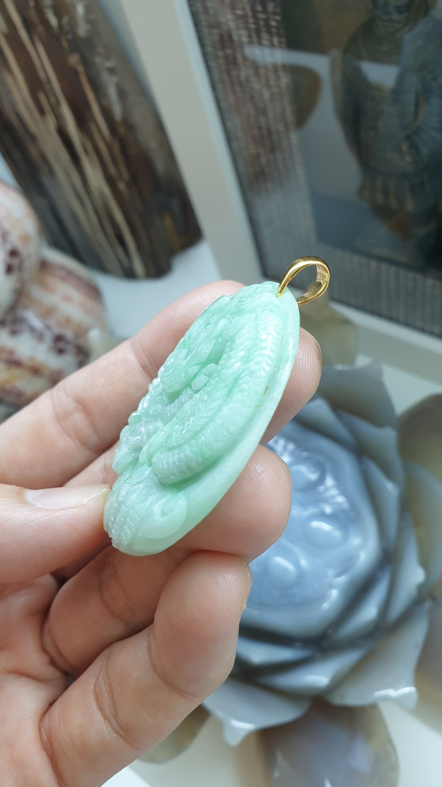 🐉 His or Hers Green–Lavender Jade Dragon Pendant | Solid 9K Gold Bail | Type A Natural Jadeite