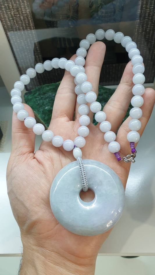 Lavender Jade Ping An Kou Necklace 20inch Type A Myanmar Jadeite Natural Feu Cui
