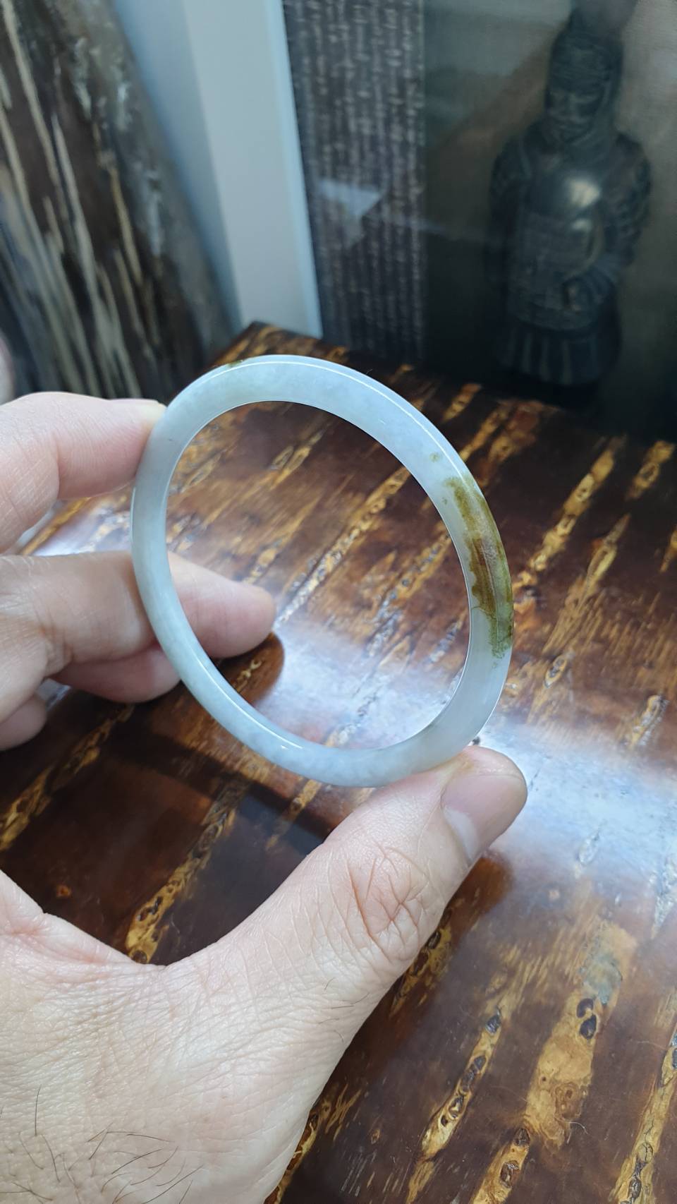Type A Jade Cylindrical Bangle Size 56-57 - Natural White Jadeite