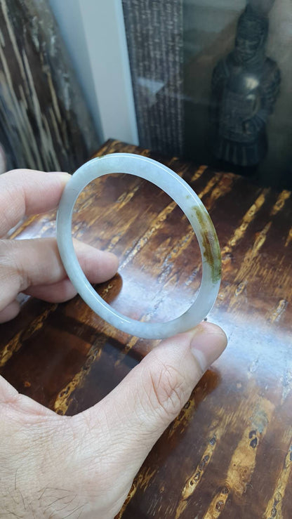 Type A Jade Cylindrical Bangle Size 56-57 - Natural White Jadeite