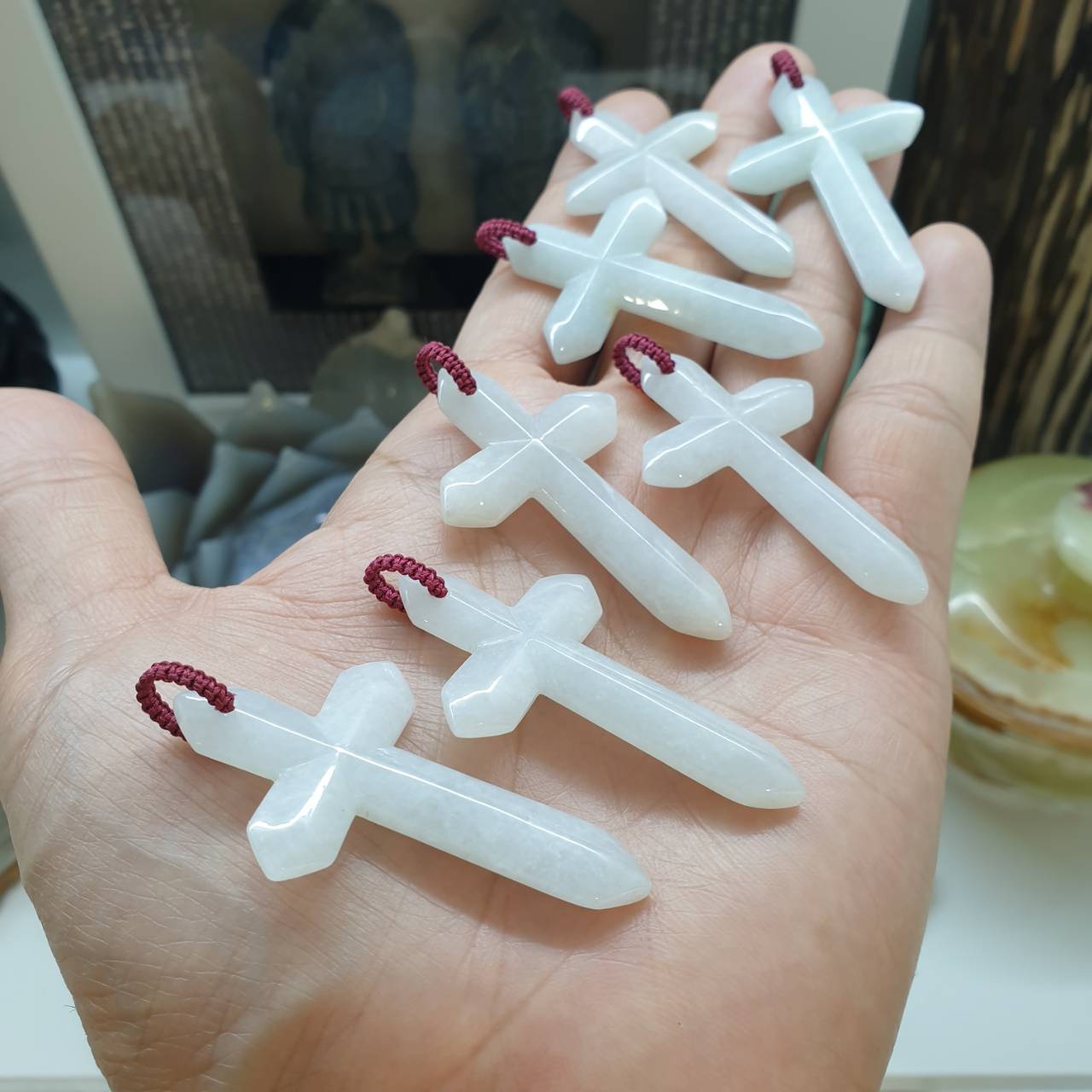 White Jade Cross Pendant (Random Pick) | Fei Cui - Type A Jadeite | Handwoven Bail