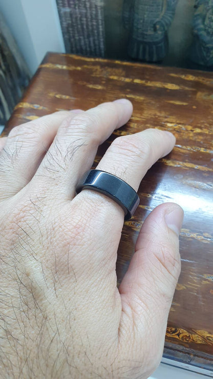 Type A Natural Chloromelanite Black Jade Domed Ring US 6.75 to 10.75
