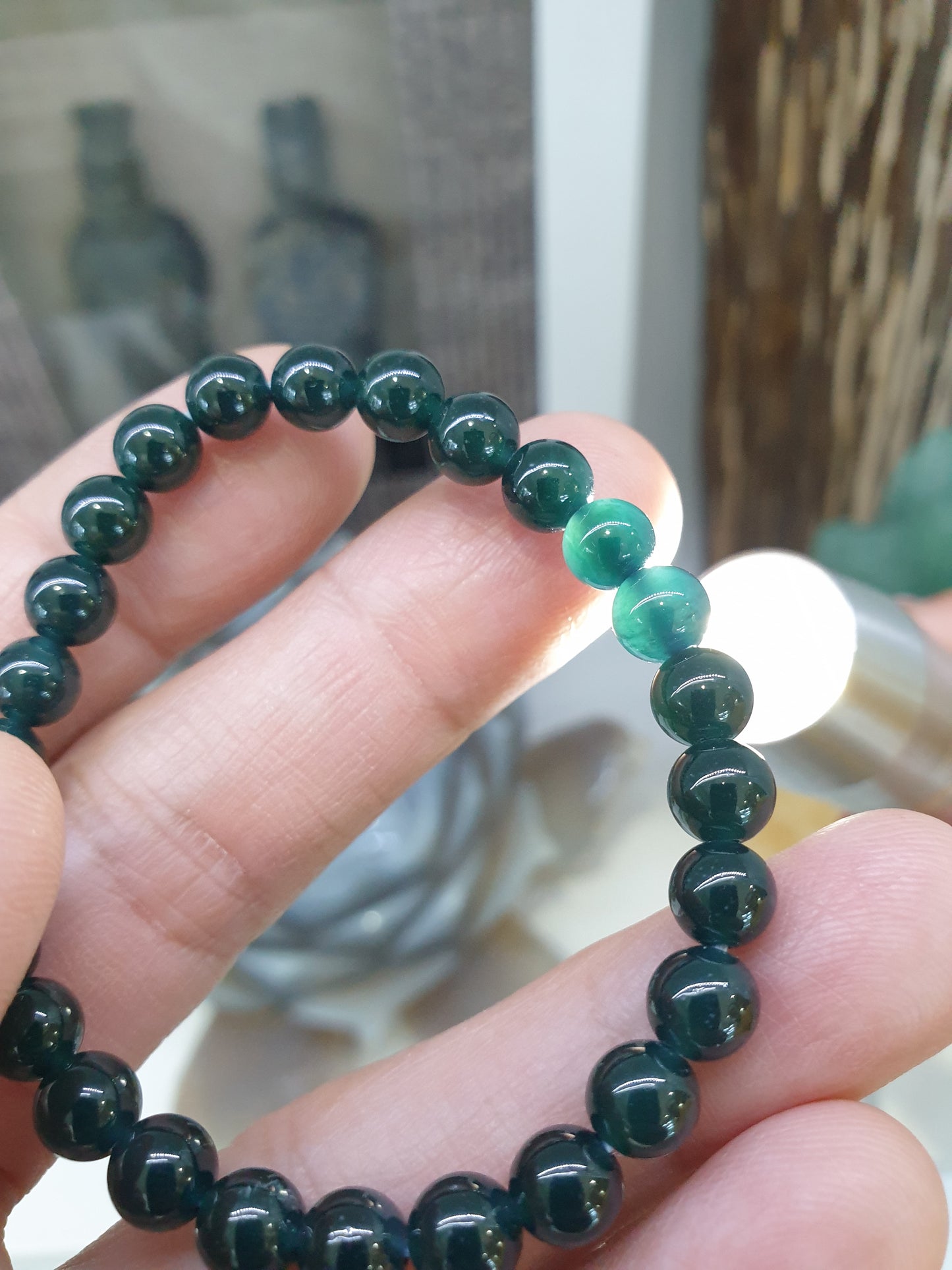 Blue-Black Jade 17cm Bracelet - Type A Natural Myanmar Jadeite 6.5mm Beads