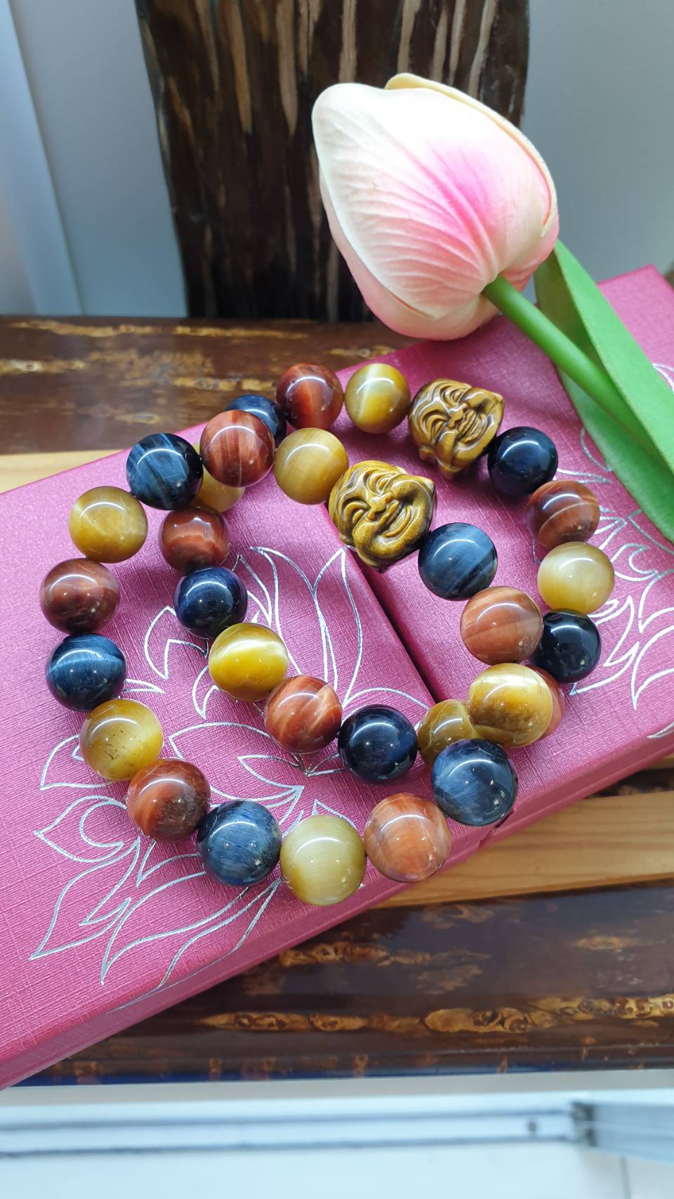 Tiger Eye Happy Buddha Prosperity Bracelets 17cm - Natural Stone Beads