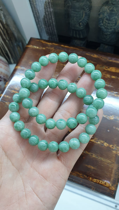 Type A Natural Green Jadeite Beaded Bracelet 17cm with 9mm Beads