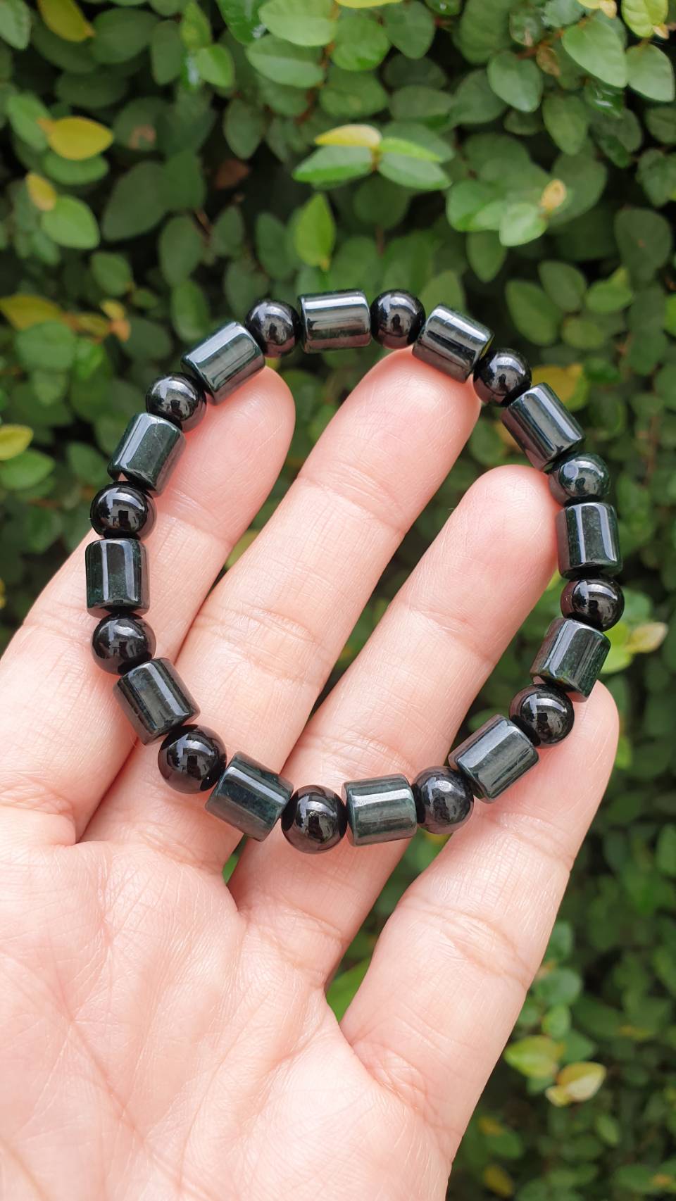 Jade Cylinder Beads Bracelet 17cm Fei Cui Type A Myanmar Black Jadeite