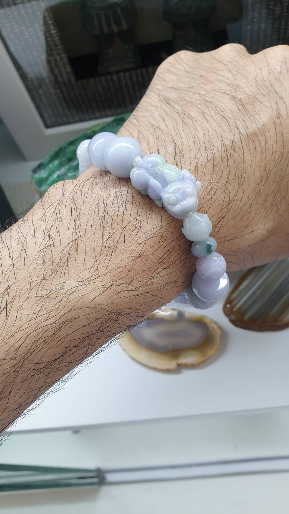 Natural Lavender Jade Pixiu  17cm Bracelet Signature Style Type A Jadeite