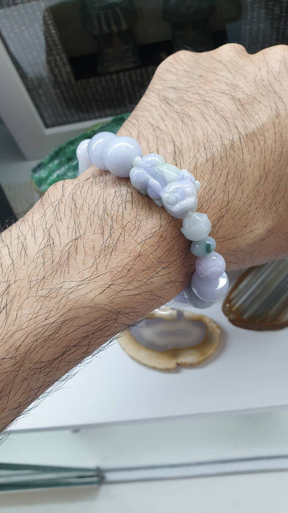 Natural Lavender Jade Pixiu  17cm Bracelet Signature Style Type A Jadeite