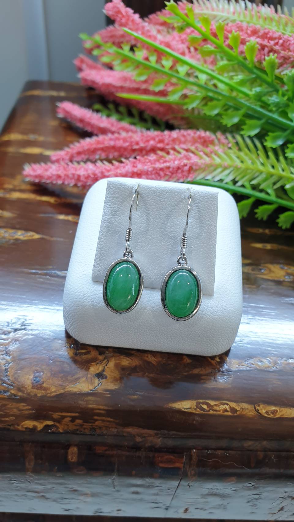 Apple Green Jade Sterling Silver Hook Earrings Type A Natural Myanmar Jadeite