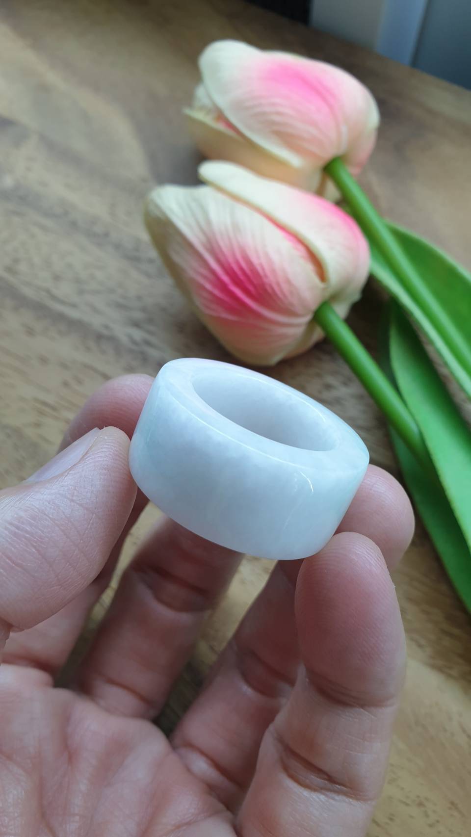 White Jade Archers Ring 11.25US  Type A Myanmar Jadeite Natural Floating Green
