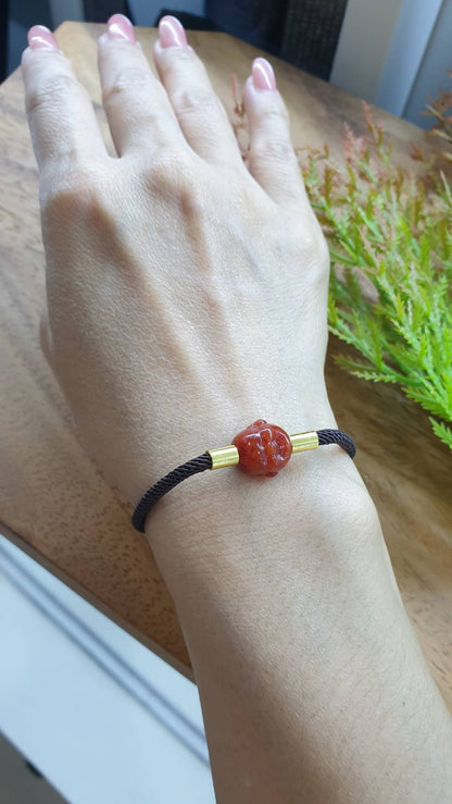 Jade Happy Buddha Rope Bracelet Myanmar Natural Jadeite Adjustable Wristband