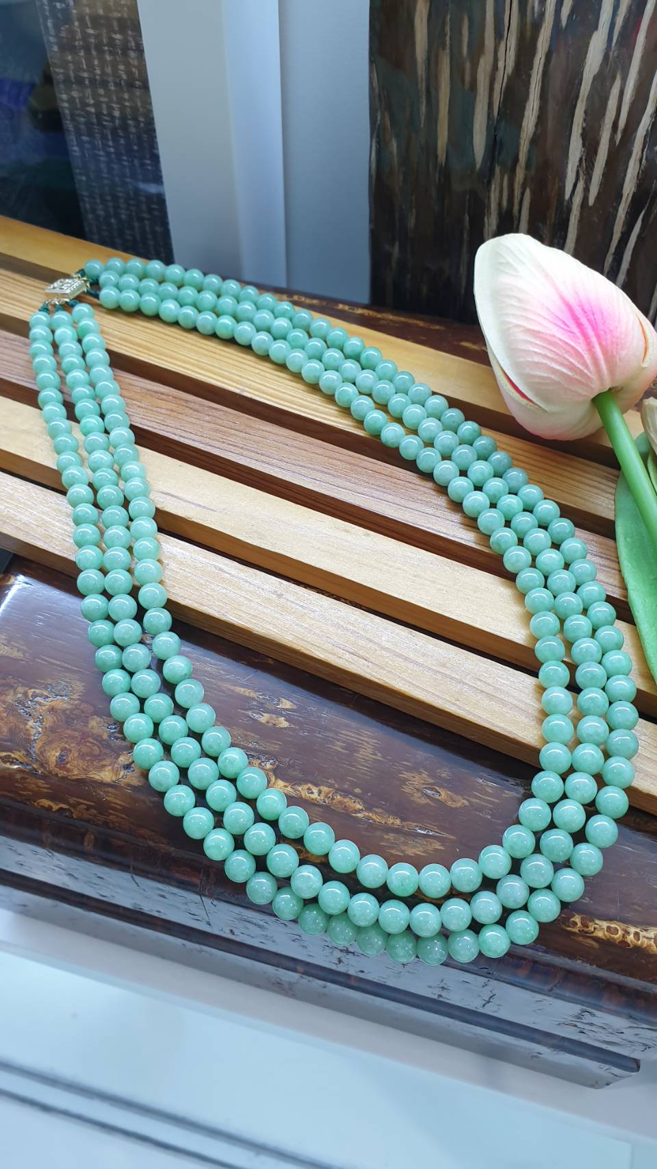 Multi-strand Jade Necklace 16-20inch Pastel Green Type A Myanmar Jadeite