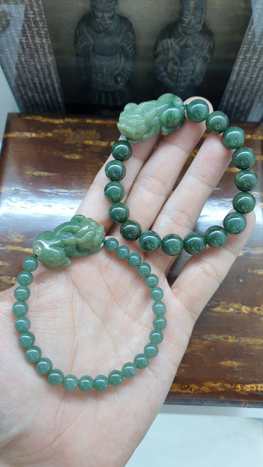 Jade Qilin Prosperity Bracelet, 17 cm (Selection) | Type A Natural Jadeite | His or Hers Luckycharm Wristcandy